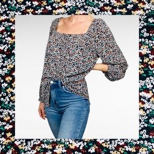 Ann Taylor | Floral Square Neck Long Sleeve Boho Chic Peasant Prairie Blouse